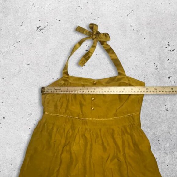 J. Crew Eliza Halter Peasant Top Button Down Front 100% Sllk Mustard Yellow W 2 - Picture 5 of 12